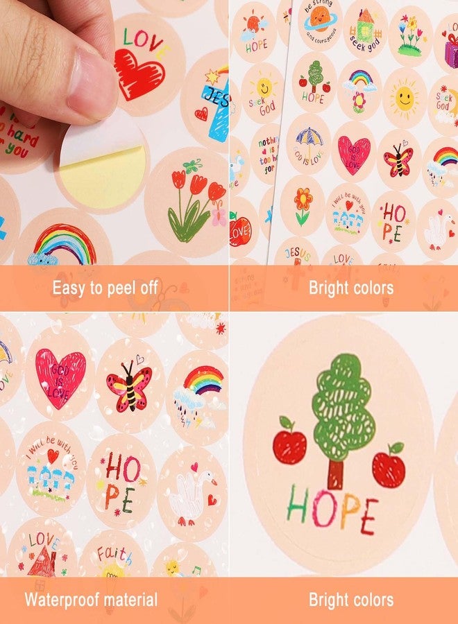 XIHIRCD 600 قطعة من ملصقات يسوع الدينية المسيحية المستديرة مقاس 1 بوصة للأطفال والكبار - ملصقات إيمانية ملهمة للفنون والحرف اليدوية وديكور عيد الفصح (نمط الرسم) - Image 4